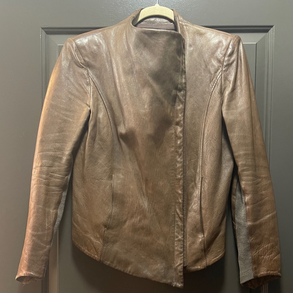 Helmut Lang Brown Distresses Leather Jacket - Picture 2 of 5